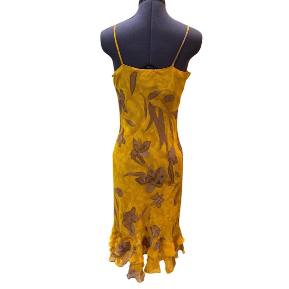 Chaudry Dress Size S Mustard Yellow Floral‎ Spaghetti Strap Ruffle Hem - Picture 2 of 10